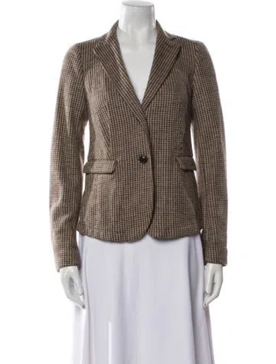 Pre-owned Weekend Max Mara Virgin Wool Houndstooth Print Blazer In Brown
