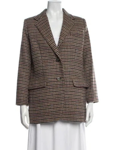 Pre-owned Weekend Max Mara Virgin Wool Houndstooth Print Blazer In Brown