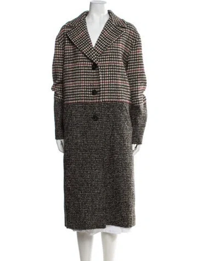 Pre-owned Weekend Max Mara Virgin Wool Houndstooth Print Peacoat In Brown