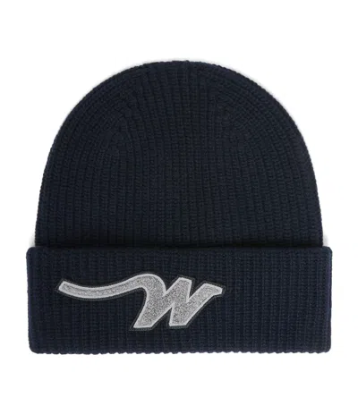 Weekend Max Mara Virgin Wool Initial Beanie In Navy