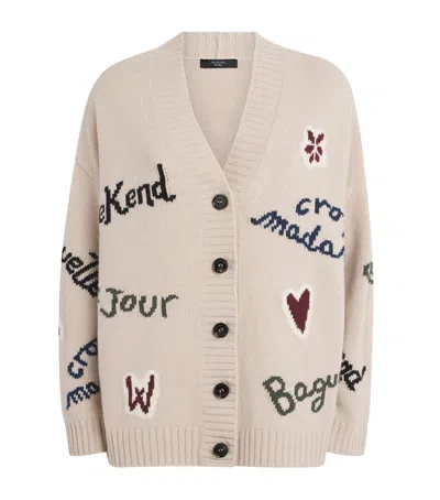 Weekend Max Mara Virgin Wool Intarsia Cardigan In Neutral
