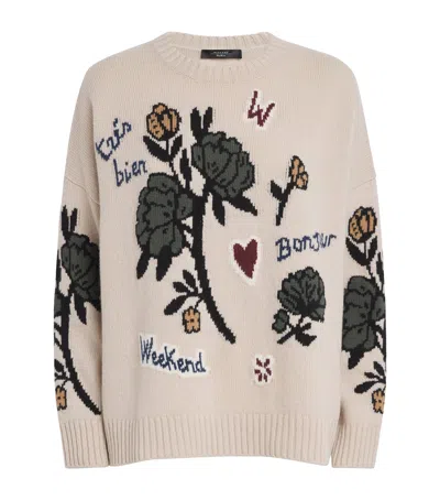 Weekend Max Mara Virgin Wool Intarsia Sweater In White