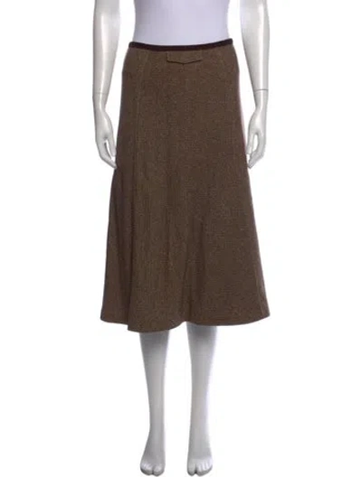 Pre-owned Weekend Max Mara Virgin Wool Midi Length Skirt In Brown