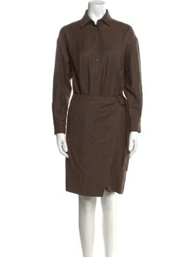 Pre-owned Weekend Max Mara Virgin Wool Mini Dress In Brown