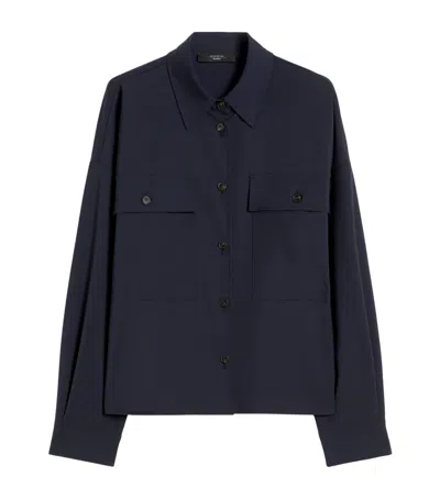 Weekend Max Mara Virgin Wool Overshirt In Blue