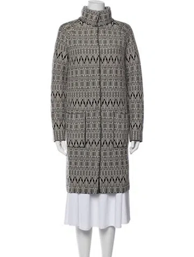 Pre-owned Weekend Max Mara Virgin Wool Patterned Coat In White