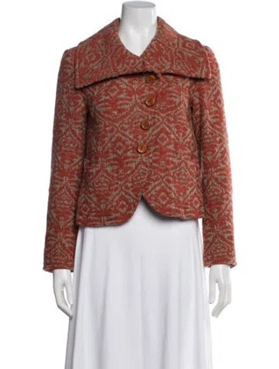 Pre-owned Weekend Max Mara Virgin Wool Patterned Jacket In Orange