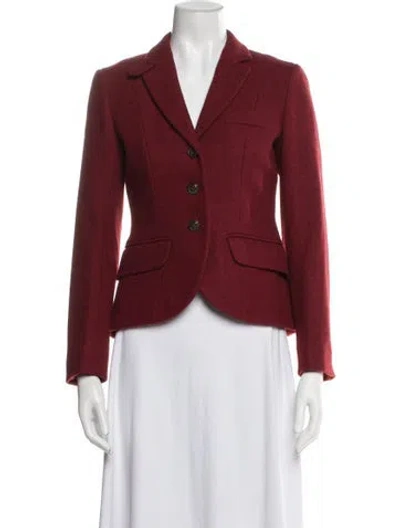 Pre-owned Weekend Max Mara Virgin Wool Peacoat In Burgundy