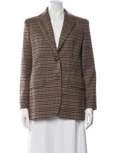 Pre-owned Weekend Max Mara Virgin Wool Plaid Print Blazer In Brown