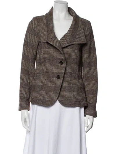 Pre-owned Weekend Max Mara Virgin Wool Plaid Print Blazer In Brown