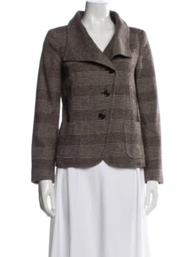 Pre-owned Weekend Max Mara Virgin Wool Plaid Print Blazer In Brown