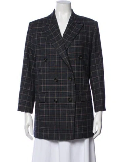 Pre-owned Weekend Max Mara Virgin Wool Plaid Print Blazer In Gray