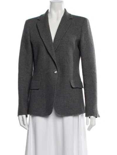 Pre-owned Weekend Max Mara Virgin Wool Plaid Print Blazer In Green