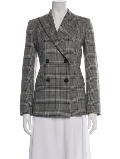 Pre-owned Weekend Max Mara Virgin Wool Plaid Print Blazer In Green