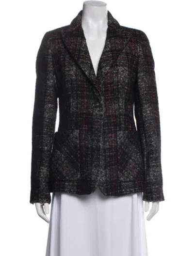 Pre-owned Weekend Max Mara Virgin Wool Plaid Print Blazer In Green