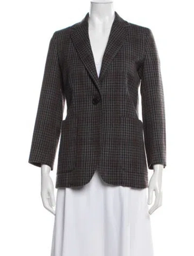 Pre-owned Weekend Max Mara Virgin Wool Plaid Print Blazer In Grey