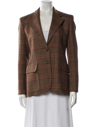 Pre-owned Weekend Max Mara Virgin Wool Plaid Print Blazer In Neutral