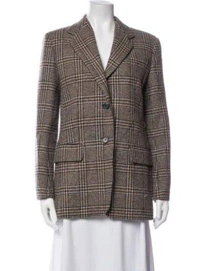 Pre-owned Weekend Max Mara Virgin Wool Plaid Print Blazer In Neutrals
