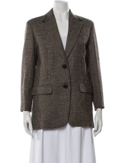 Pre-owned Weekend Max Mara Virgin Wool Plaid Print Blazer W/ Tags In Brown