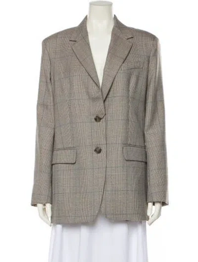 Pre-owned Weekend Max Mara Virgin Wool Plaid Print Blazer W/ Tags In Neutral