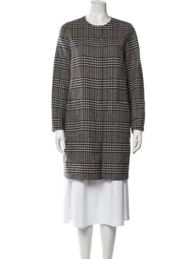 Pre-owned Weekend Max Mara Virgin Wool Plaid Print Coat In Black/white