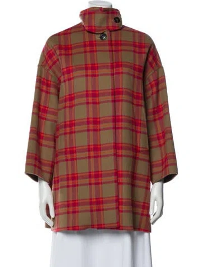 Pre-owned Weekend Max Mara Virgin Wool Plaid Print Coat In Red