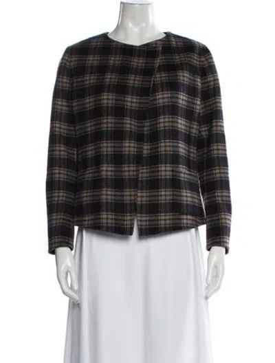 Pre-owned Weekend Max Mara Virgin Wool Plaid Print Jacket In Brown