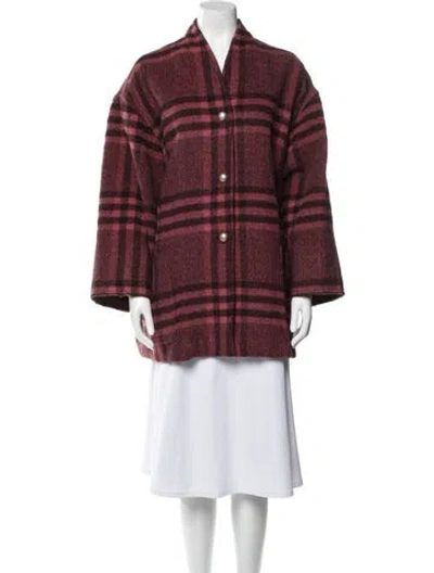 Pre-owned Weekend Max Mara Virgin Wool Plaid Print Jacket In Burgundy