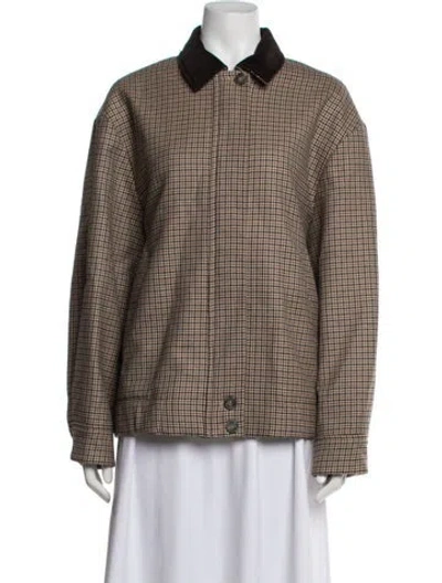 Pre-owned Weekend Max Mara Virgin Wool Plaid Print Jacket In Neutrals
