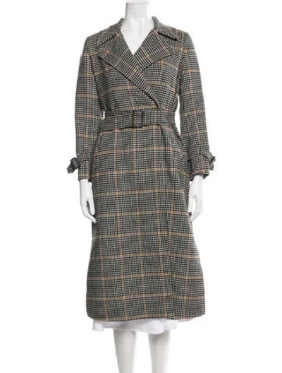 Pre-owned Weekend Max Mara Virgin Wool Plaid Print Trench Coat In Black