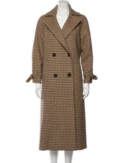 Pre-owned Weekend Max Mara Virgin Wool Plaid Print Trench Coat In Neutrals