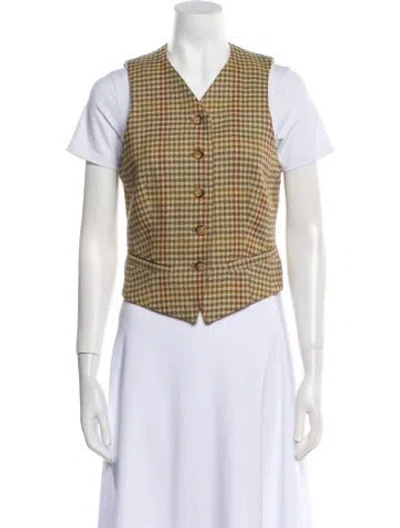 Pre-owned Weekend Max Mara Virgin Wool Plaid Print Vest In Gray