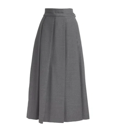 Weekend Max Mara Virgin Wool Pleated Midi Skirt In Grey