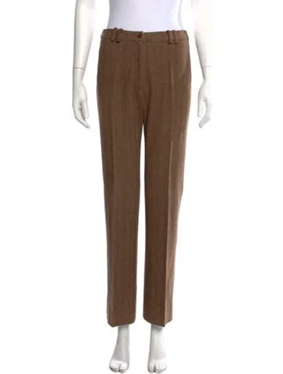 Pre-owned Weekend Max Mara Virgin Wool Straight Leg Pants In Brown