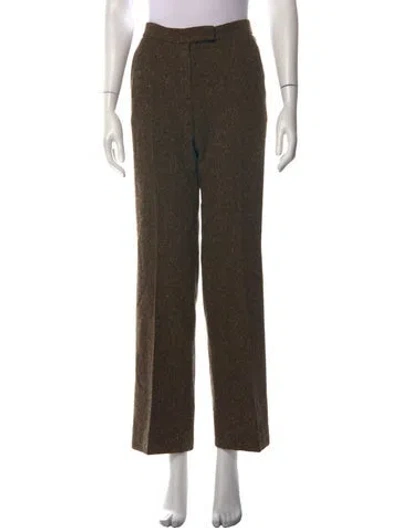 Pre-owned Weekend Max Mara Virgin Wool Straight Leg Pants In Brown/grey