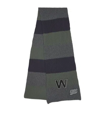 Weekend Max Mara Virgin Wool Striped Logo Scarf In Gray