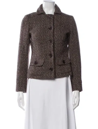 Pre-owned Weekend Max Mara Virgin Wool Tweed Pattern Blazer In Brown