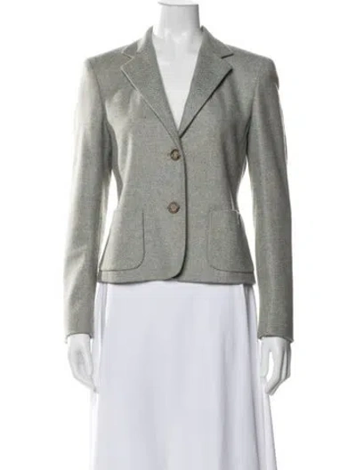 Pre-owned Weekend Max Mara Virgin Wool Tweed Pattern Blazer In Green