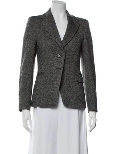 Pre-owned Weekend Max Mara Virgin Wool Tweed Pattern Blazer In Grey
