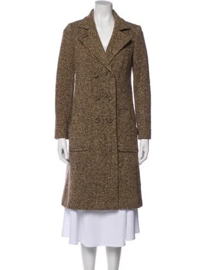 Pre-owned Weekend Max Mara Virgin Wool Tweed Pattern Coat In Brown