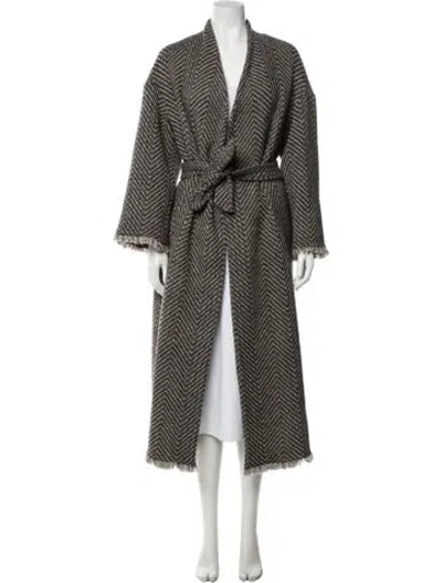Pre-owned Weekend Max Mara Virgin Wool Tweed Pattern Coat In Brown