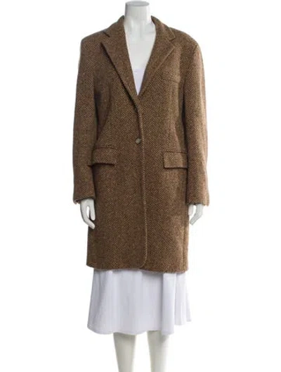 Pre-owned Weekend Max Mara Virgin Wool Tweed Pattern Faux Fur Coat In Brown