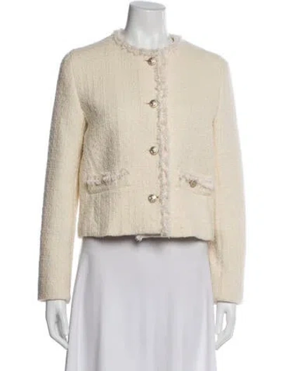 Pre-owned Weekend Max Mara Virgin Wool Tweed Pattern Jacket In Neutral