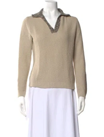 Pre-owned Weekend Max Mara Virgin Wool V-neck Sweater In Brown