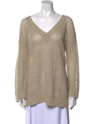 Pre-owned Weekend Max Mara Virgin Wool V-neck Sweater In Neutral