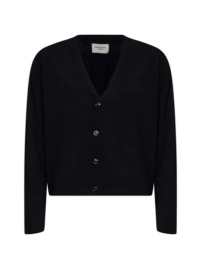 Weekend Max Mara Viscose Crepe-knit Cardigan In Black