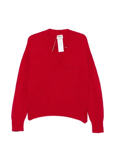 Weekend Max Mara Visita V-neck Ribbed-trim Sweater In Red