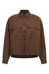 Weekend Max Mara Collared Crop Shirt With Chest Pockets And Long Sleeves In Brown