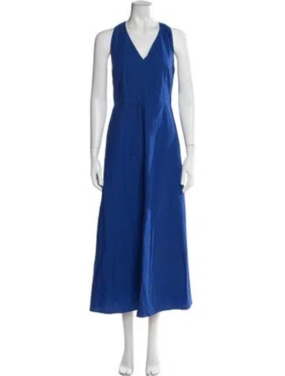 Pre-owned Weekend Max Mara V-neck Long Dress In Blue