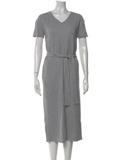 Pre-owned Weekend Max Mara V-neck Long Dress In Gray